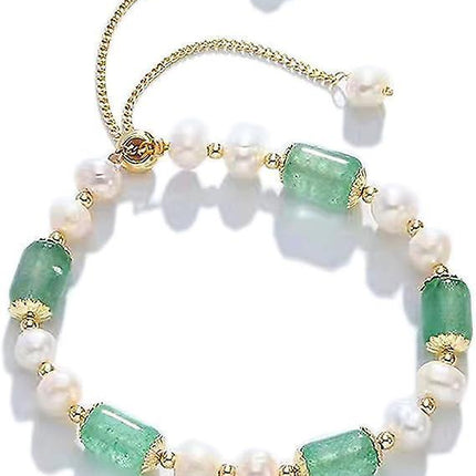 Jade Pearls Bracelet Gold Wealthy Good Fortune Jade Bangle Amulet For Women, Lucky Jade Feng Shui Healing Crystal Bracelet.