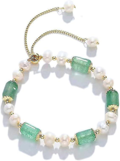Jade Pearls Bracelet Gold Wealthy Good Fortune Jade Bangle Amulet For Women, Lucky Jade Feng Shui Healing Crystal Bracelet.