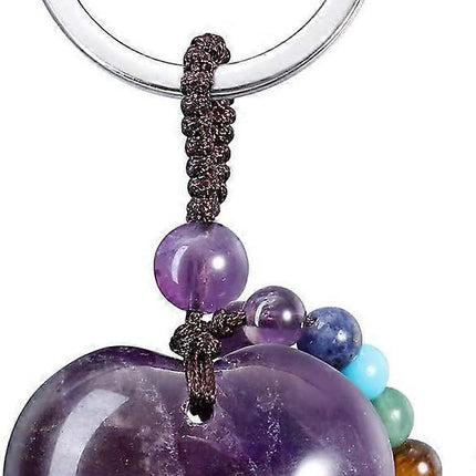 Natural Amethyst Heart Crystal Keychain 7 Chakra Healing Gemstone Key Ring Charm for Women.
