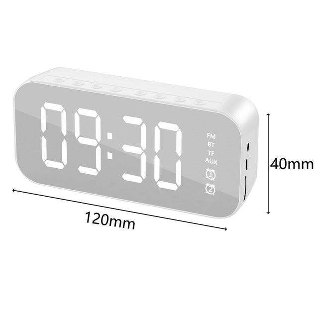 4.2 Version Alarm Clock Handsfree Multifunctional ABS LED Digital Display Mirror Screen Bluetooth-compatible Subwoofer Desktop Decor - Black.