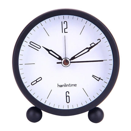 4inch Metal Round Alarm Clock Quiet Desktop Bedroom Battery Operated Timepiece - Black.