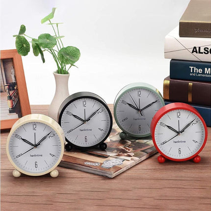 4inch Metal Round Alarm Clock Quiet Desktop Bedroom Battery Operated Timepiece - Black.