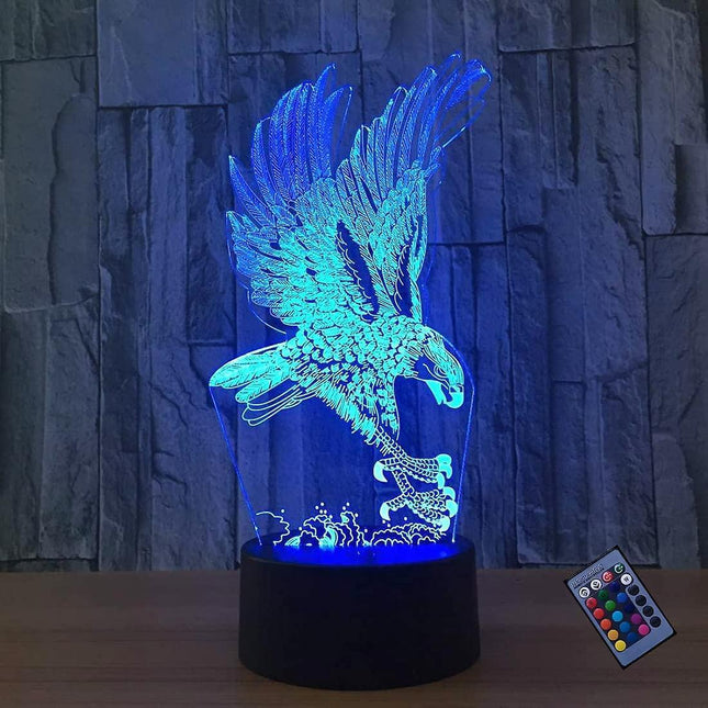 Optical Illusion 3D Eagle Night Light 16 Colors Changing Remote Control USB Touch Switch Gift.