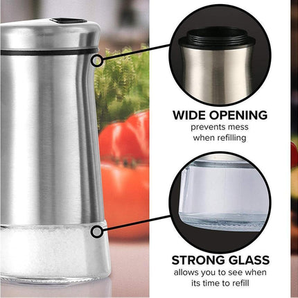 Salt Spice Shaker Dispenser Adjustable Pour Holes Stainless Steel Pepper Box Can-Silver.