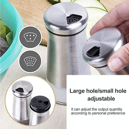 Salt Spice Shaker Dispenser Adjustable Pour Holes Stainless Steel Pepper Box Can-Silver.