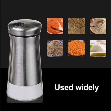 Salt Spice Shaker Dispenser Adjustable Pour Holes Stainless Steel Pepper Box Can-Silver.