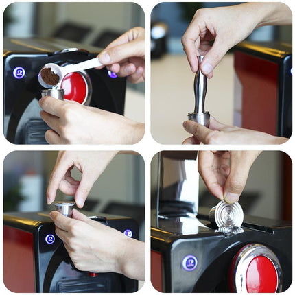 Stainless Steel Reusable Coffee Capsules with Press Coffee Tamper Refillable Coffee Pod Filter for Nespresso.