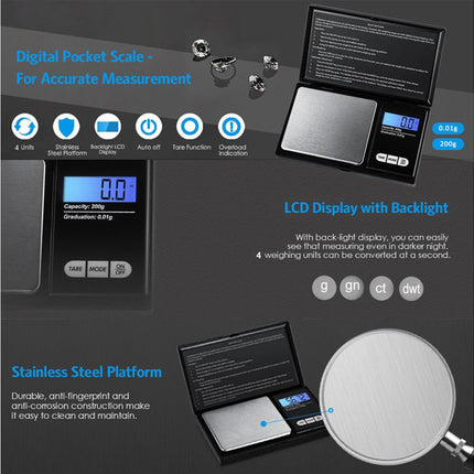 100g Jewelry Scale Digital Pocket Scales LCD Display Scale Small Mini Kitchen Scales Weight g dwt gn ct for Baking Cooking Portable Jewelry.