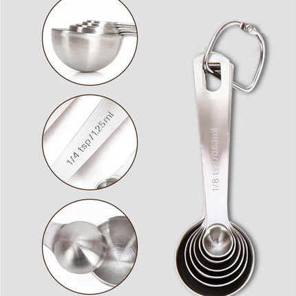 6Pcs Stainless Steel Measuring Spoons Set Measure Baking Coffee Kitchen Tool.