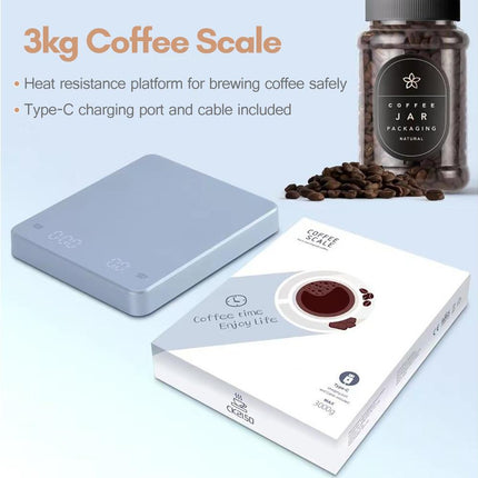Digital Coffee Scale with Timer LED Screen Espresso Scale Built-in Battery 3kg Max.Weighing 0.1g High Precision Measures in oz/ml/g Kitchen.