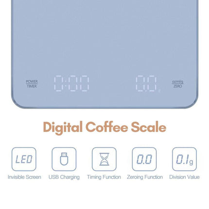 Digital Coffee Scale with Timer LED Screen Espresso Scale Built-in Battery 3kg Max.Weighing 0.1g High Precision Measures in oz/ml/g Kitchen.