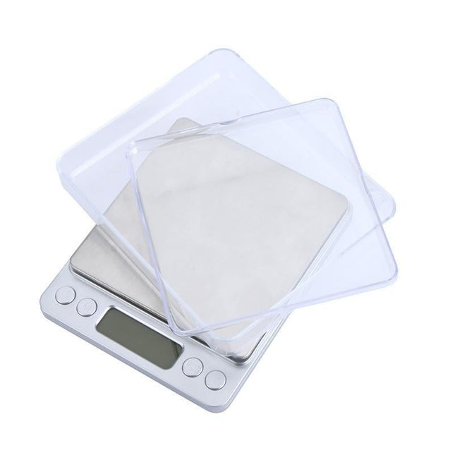 High Accuracy Mini Electronic Digital Platform Jewelry Scale Weighing Balance with Two Trays Portable 500g/0.01g Counting Function Blue LCD.