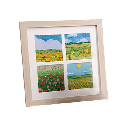 1 Set Painting Frame Not Easily Deformed Sturdy Square 4/9 Grids Picture Display Stands Home Supply - Light Brown.