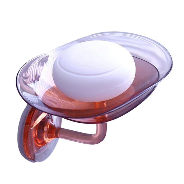 1 Set Soap Holder Wall Mounted Punch-free Self Adhesive with Draining Hole Petal Shape Bathroom Shower Soap Dish Household Supplies - Pink.