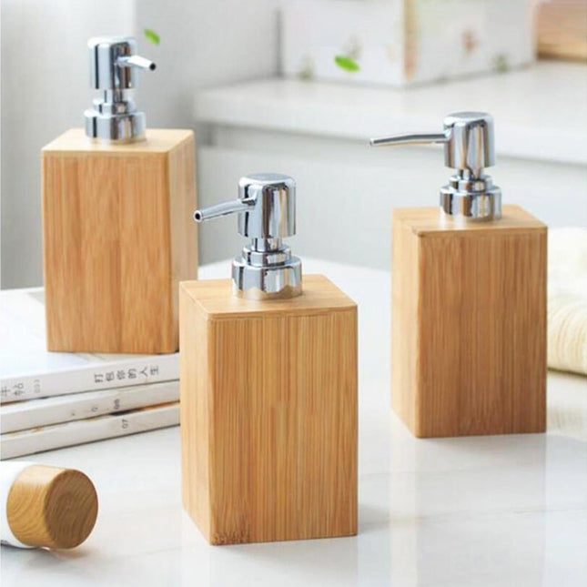 280ml Refillable Shampoo Liquid Soap Dispenser Empty Sub-bottling Storage Container Wooden Color Pump Design Shower Gel Bottle for Bathroom.