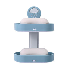 2-layer Cute Cloud Punch Free Soap Storage Box Draining Rack Bathroom Organizer-Light Blue.