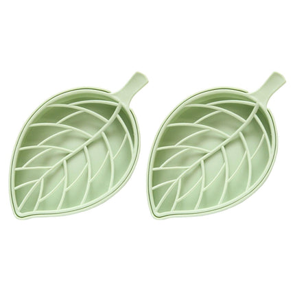 2Pcs Soap Drain Boxes Creative Shape Drainage Design High Durability Dual Layer Store Soaps Punch Free Leaf-Shaped Desktop Soap Trays for Bathroom-Green.