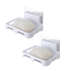 2Pcs/Set Soap Box No Drilling Easy to Install Ventilated Drained Wall Mounted Shower Soap Holder for Bathroom-White.