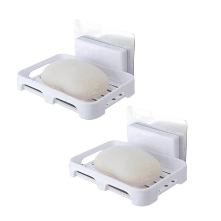 2Pcs/Set Soap Box No Drilling Easy to Install Ventilated Drained Wall Mounted Shower Soap Holder for Bathroom-White.
