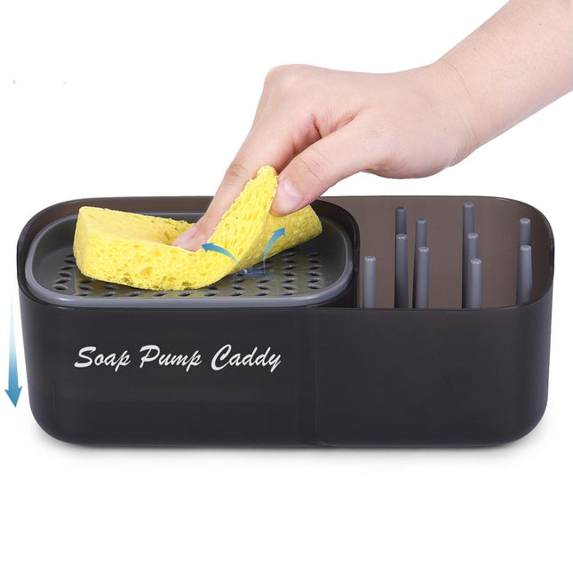 3-in-1 Multi-functional Soap Box with Sponge Holder Hollow Drain Pan Instant Refill Countertop Sink Dish Washing Liquid Soap Dispenser for Kitchen.