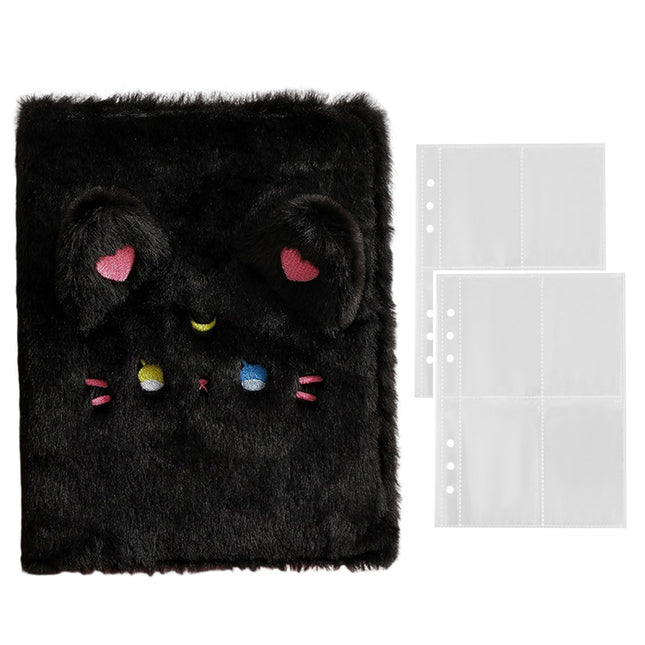 A5 Plush Cartoon Binder with 20 Photo Inner Sleeves Modern Practical Photo Album for Picture Cards Storage - Black.