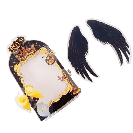 Acrylic Photo Frame Creative Devil Wings Replaceable Album Postcard DIY Storing Desktop Display White/Black 3 Inch Picture Holder Ornament Birthday Gift - Black.