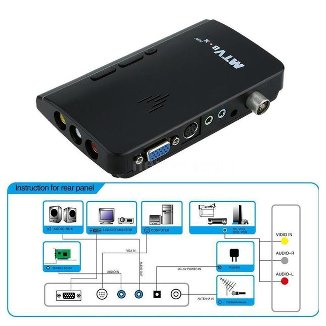 Mini TV Box Digital Computer RF AV to VGA HDTV Programs Tuner Receiver Monitor - Black.