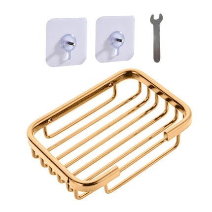 Soap Dish Self-draining Easy Installation Space Aluminum Simple Reused Soap Box for Shower - Golden.
