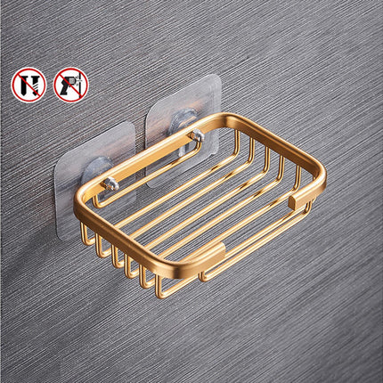 Soap Dish Self-draining Easy Installation Space Aluminum Simple Reused Soap Box for Shower - Golden.