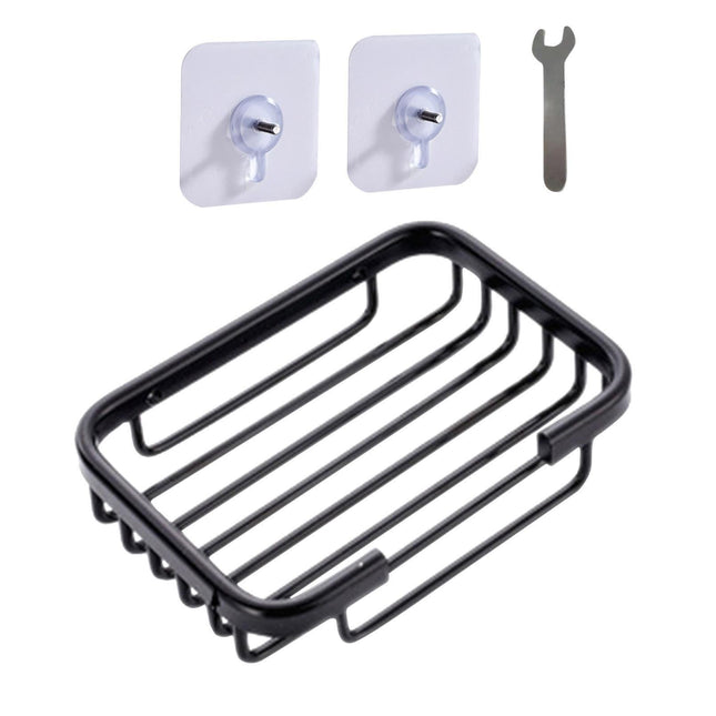 Soap Dish Self-draining Easy Installation Space Aluminum Simple Reused Soap Box for Shower-Black.