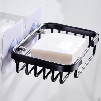 Soap Dish Self-draining Easy Installation Space Aluminum Simple Reused Soap Box for Shower-Black.