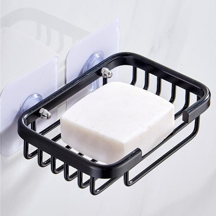 Soap Dish Self-draining Easy Installation Space Aluminum Simple Reused Soap Box for Shower-Black.