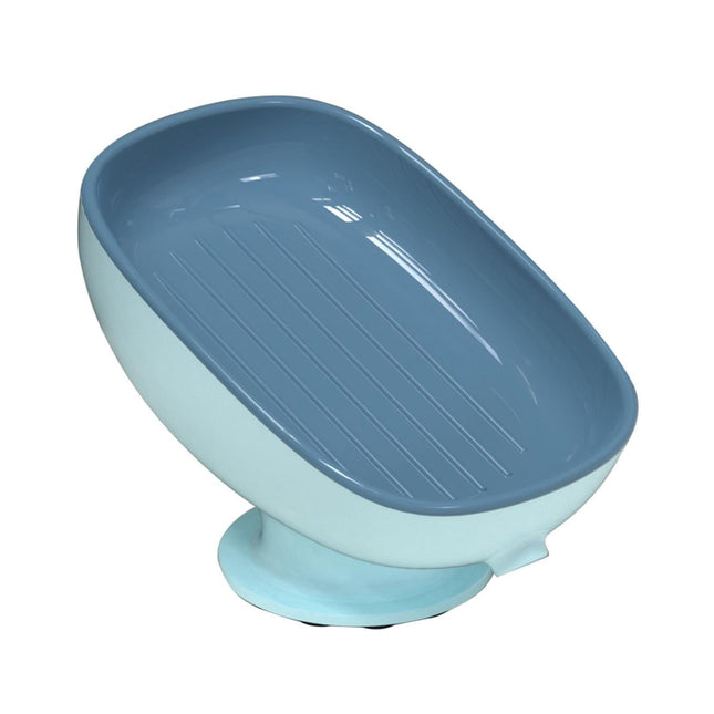 Soap Dish Self-Draining Keep Soap Dry Double Layer Design Super Suction Cup Soap Dish Bathroom Supplies -Blue.