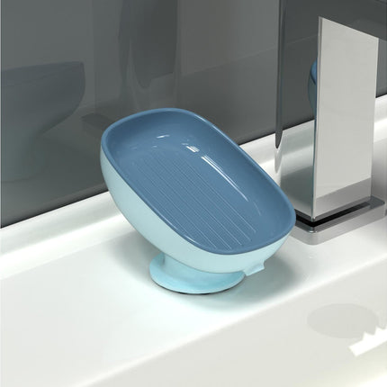 Soap Dish Self-Draining Keep Soap Dry Double Layer Design Super Suction Cup Soap Dish Bathroom Supplies -Blue.