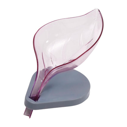 Soap Holder Drainage Design Leaf Shape Solid Color Punch-free Great Stickiness Storage Soaps Sturdy Structure with Sucker Soap Plate Bathroom Stuff - Purple.