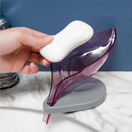 Soap Holder Drainage Design Leaf Shape Solid Color Punch-free Great Stickiness Storage Soaps Sturdy Structure with Sucker Soap Plate Bathroom Stuff - Purple.