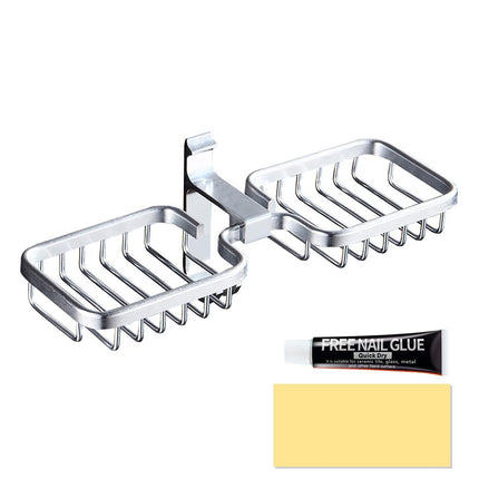 Soap Holder Easy-Installation Hollow Design Square-Shaped Punch-free Soap Drain Box for Home-Silver.