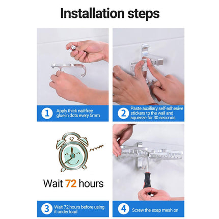 Soap Holder Easy-Installation Hollow Design Square-Shaped Punch-free Soap Drain Box for Home-Silver.