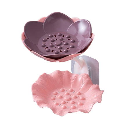 Soap Holder Quick Drainage Self Adhesive Plastic Cute Flower Shape Punch-free Soap Box for Bathroom-Pink.