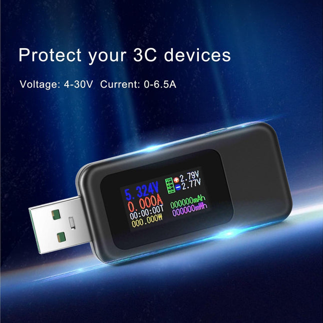 USB Tester LCD Digital Display Rapid Identification Plug And Play 160-Degree Wide Viewing Angle 65W/120W Charger Tester for Mobile Phone - Black.