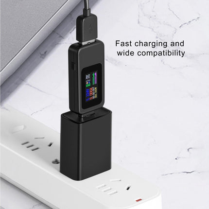 USB Tester LCD Digital Display Rapid Identification Plug And Play 160-Degree Wide Viewing Angle 65W/120W Charger Tester for Mobile Phone - Black.