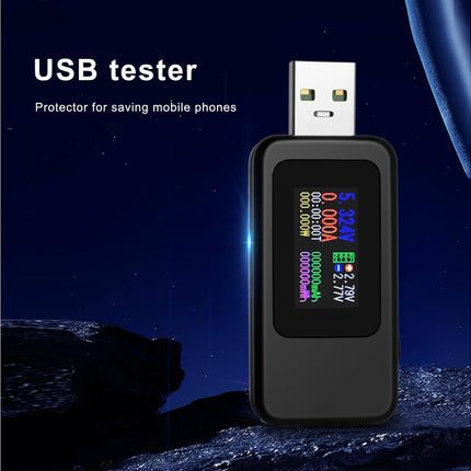 USB Tester LCD Digital Display Rapid Identification Plug And Play 160-Degree Wide Viewing Angle 65W/120W Charger Tester for Mobile Phone - Black.
