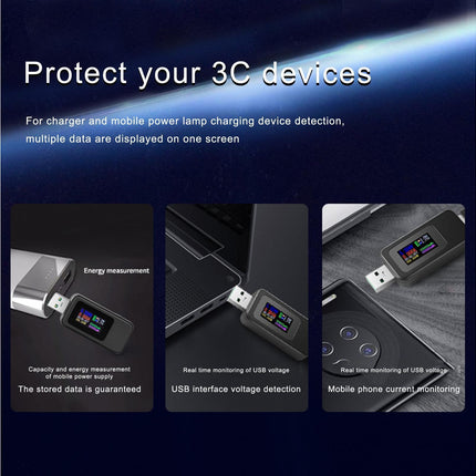 USB Tester LCD Digital Display Rapid Identification Plug And Play 160-Degree Wide Viewing Angle 65W/120W Charger Tester for Mobile Phone - Black.