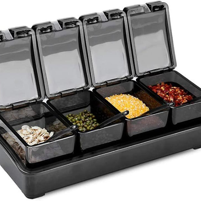 Set Of Condiment Boxes With 4 Removable Compartments For The Kitchen, Condiments.