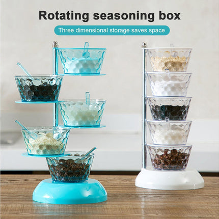 Kitchen Seasoning Bottles Boxes Plastic Frame Rotating Condiment Storage Rack-Light Blue 4 Layers.