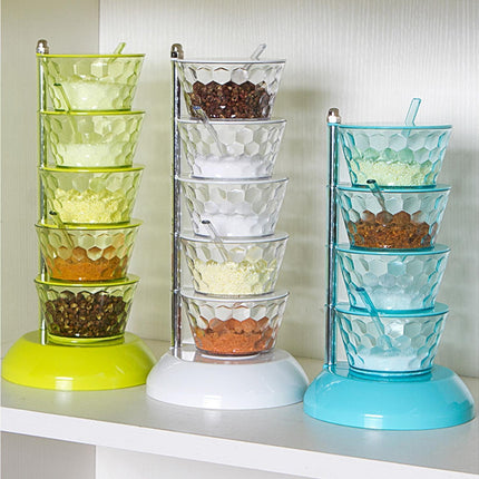 Kitchen Seasoning Bottles Boxes Plastic Frame Rotating Condiment Storage Rack-Light Blue 4 Layers.