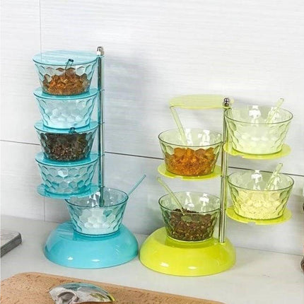 Kitchen Seasoning Bottles Boxes Plastic Frame Rotating Condiment Storage Rack-Light Blue 4 Layers.
