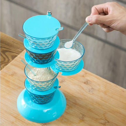 Kitchen Seasoning Bottles Boxes Plastic Frame Rotating Condiment Storage Rack-Light Blue 4 Layers.