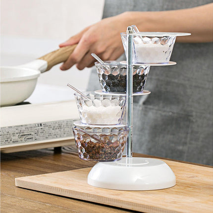 Kitchen Seasoning Bottles Boxes Plastic Frame Rotating Condiment Storage Rack-Light Blue 4 Layers.