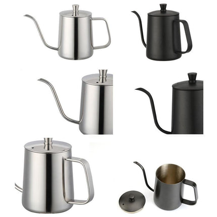600ml Pour Over Kettle Coffee Maker Stainless Steel Gooseneck Drip Tea Pot Jug-Black 600ML.